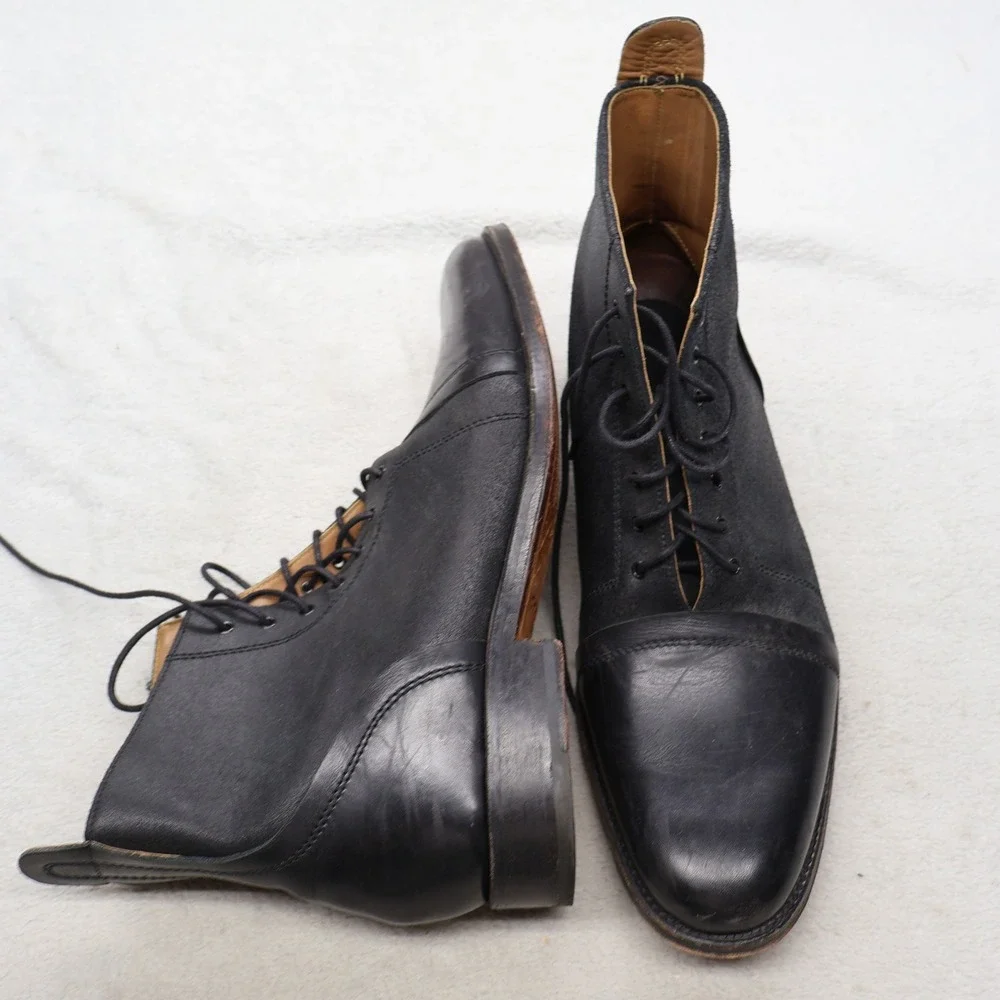 Grenson Mens 11 Boots Black Dress Shoes Leather Cap Toe Lace Up Classic 5085 01